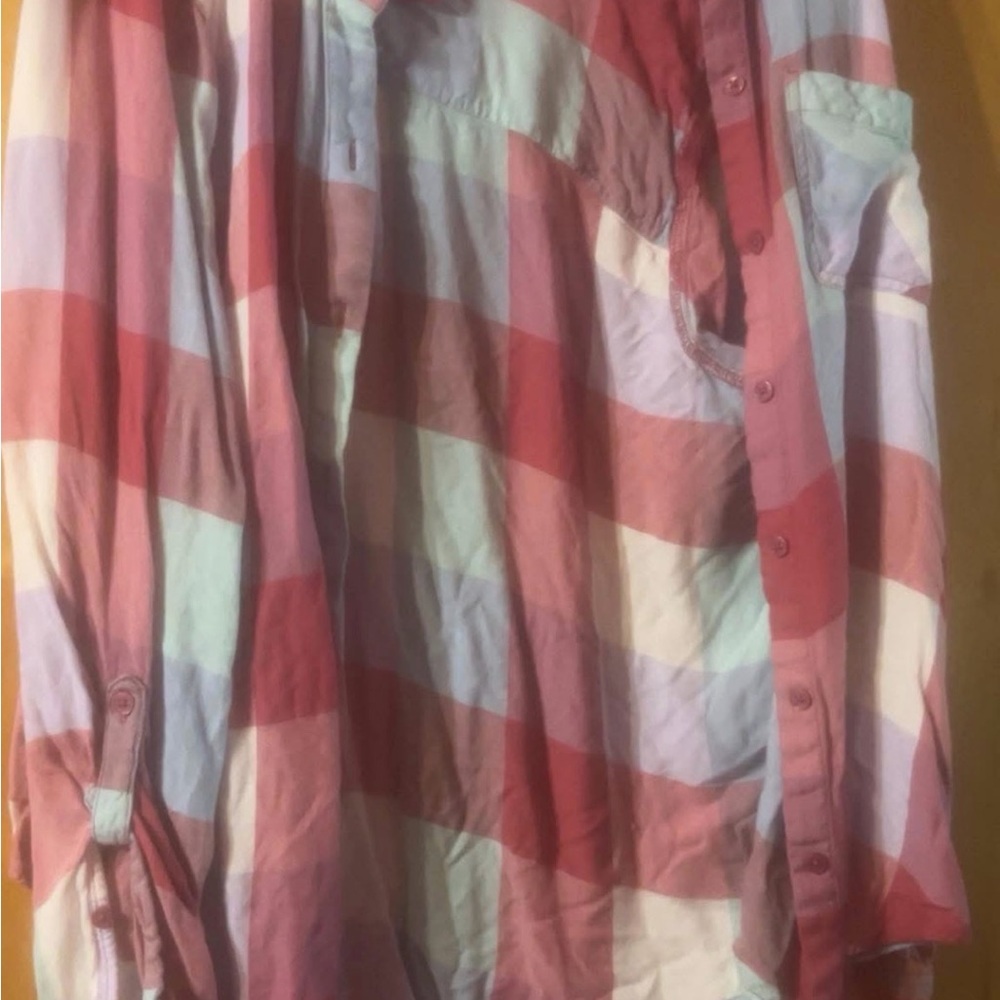 Red and White Plaid Button-Up Shirt